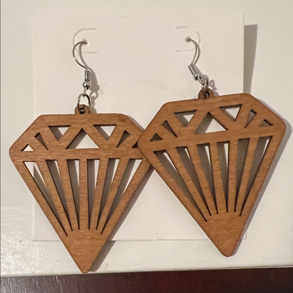 Diamond-Shaped Wooden Earrings